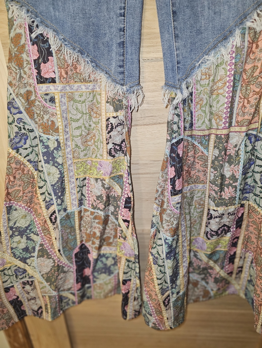 Easel Denim Flare Jeans with Multicolor Patchwork Panels - Picture 2 of 4